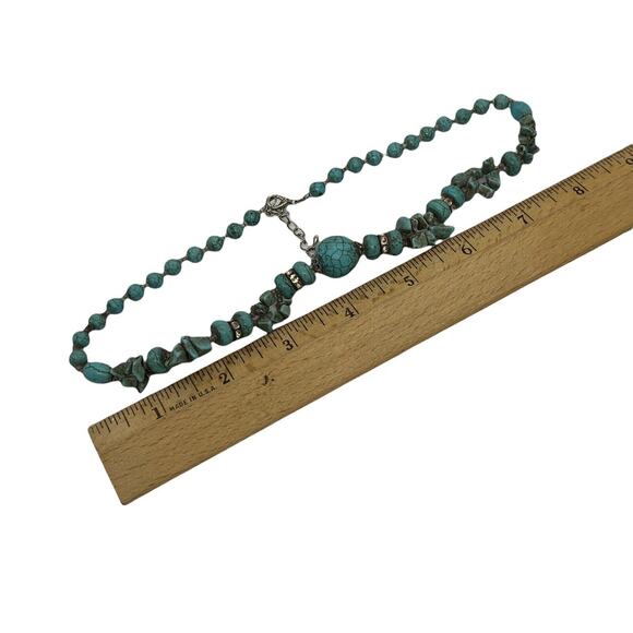 Fashion Painted Stone Bead 16” Necklace Handcrafted Turquoise Colored Howlite - Picture 8 of 12